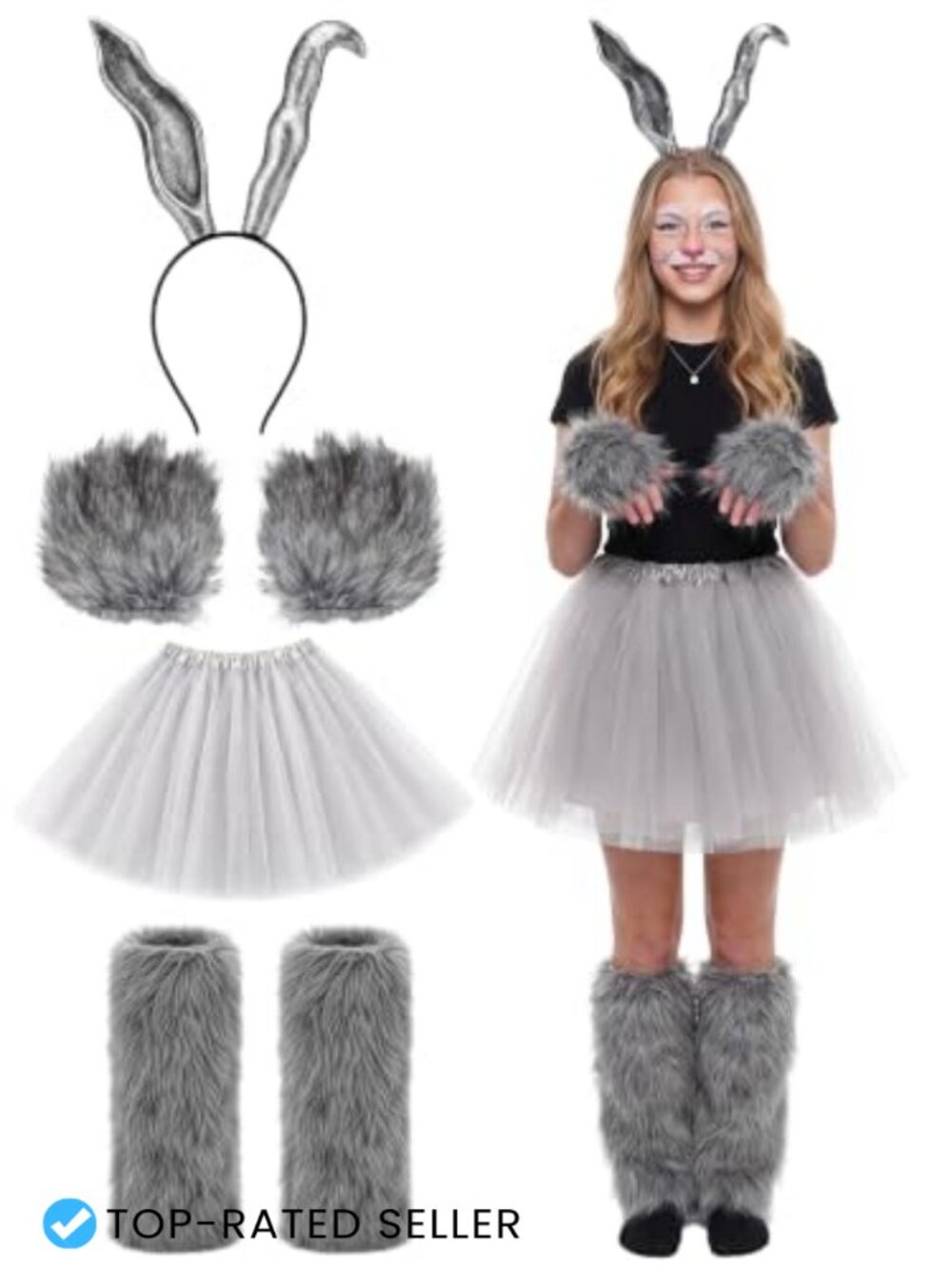 Spooky Bunny Halloween Costume Set Faux Fur Cosplay Kit Furry Accessories